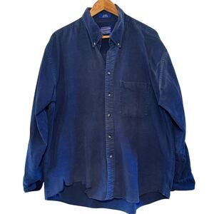 Pendleton Distressed Navy Blue Cotton Corduroy Button Down Shirt Size XL
